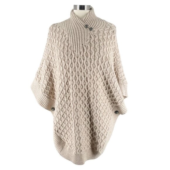 NWOT Aran Mor Ireland Cream 100% Merino Wool Knit Pullover Poncho Women's M/L - Picture 1 of 5